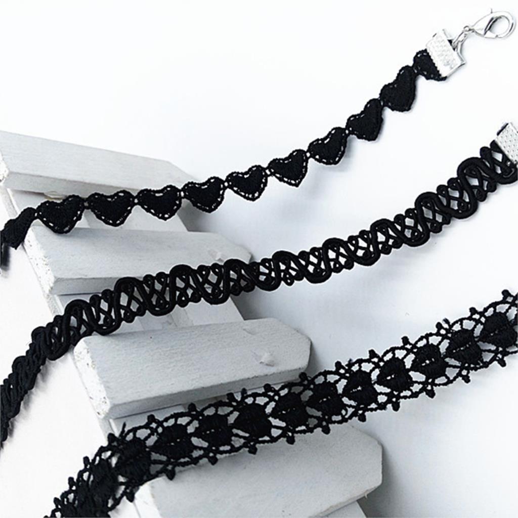 Polyester Lace Heart Charm Choker Necklaces (Pack of 3)