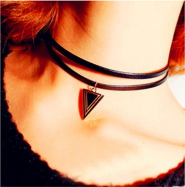 Double Strap Triangular Pendant Choker Necklaces