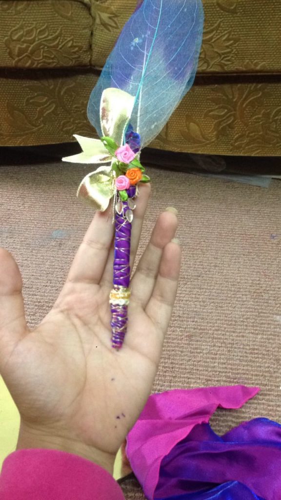 Blue White & Purple Combination Nikah Pen Made with Kalabattu & Artificial Leaf from Singapore
