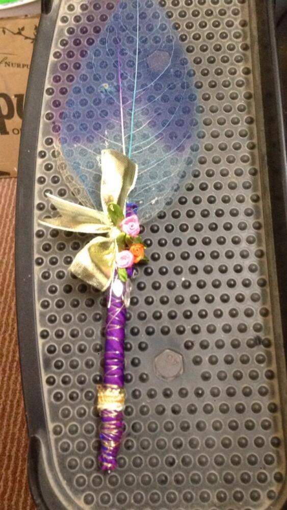 Blue White & Purple Combination Nikah Pen Made with Kalabattu & Artificial Leaf from Singapore