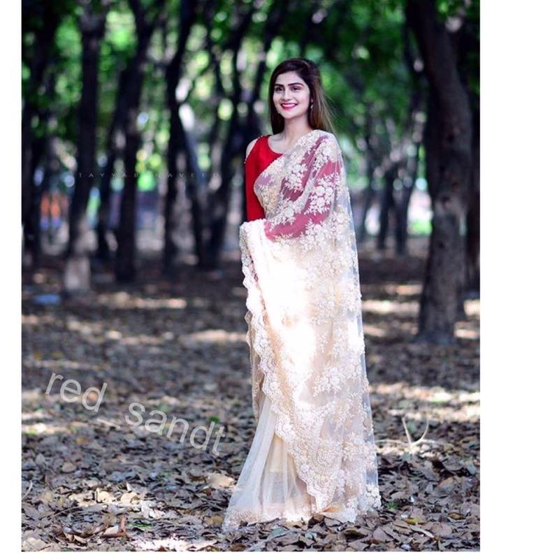 Formal Claret Embroidered Saree