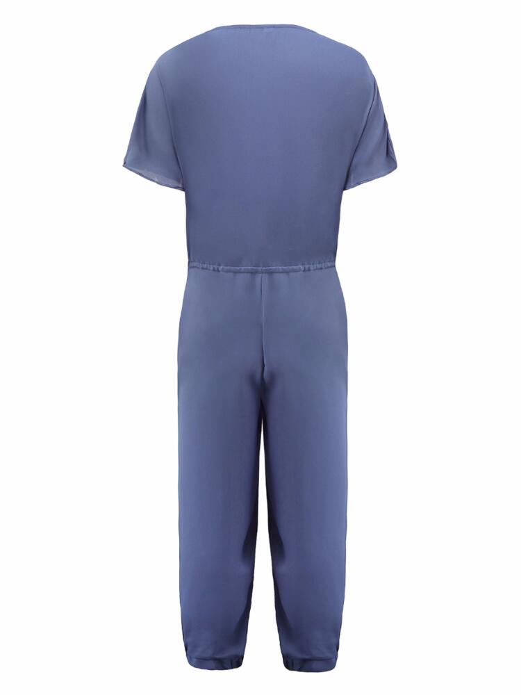 Women`s Thin Lace Short Sleeves Jumpsuit - Sasta.PK