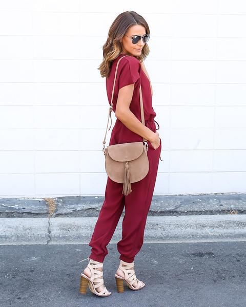 Women`s Thin Lace Short Sleeves Jumpsuit - Sasta.PK