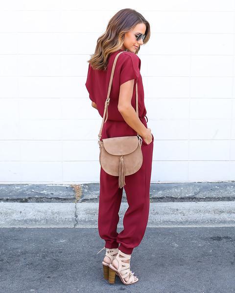 Women`s Thin Lace Short Sleeves Jumpsuit - Sasta.PK