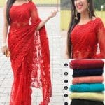 Embroidered Net Pearl Indian Saree