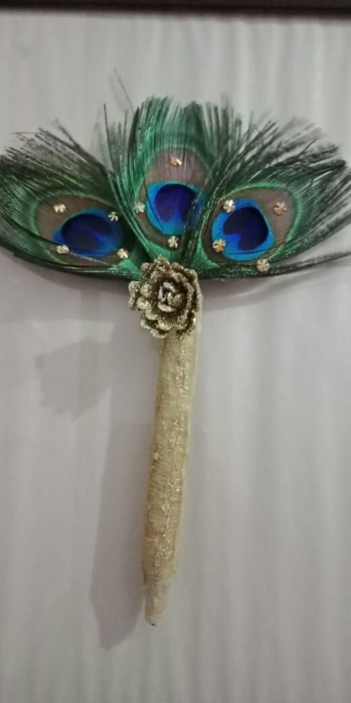 Nikah Pen Made with Multi Glittery Net & Peacock Feathers