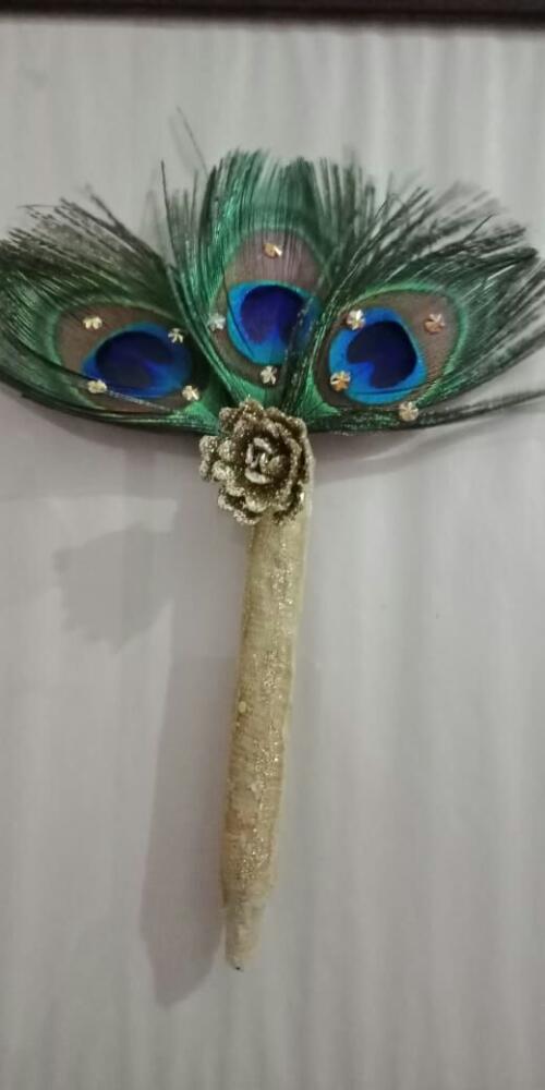 Nikah Pen Made with Multi Glittery Net & Peacock Feathers