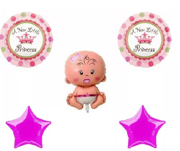 A New Little Princess - Baby Girl & Boy Celebration Balloons (Pack of 5)