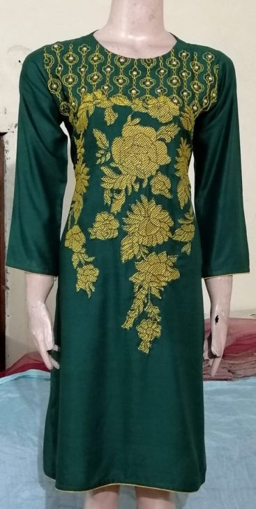 Linen Frock with Thread Work