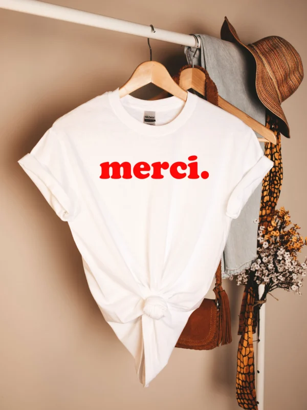 Merci Red Bold Print T-Shirts