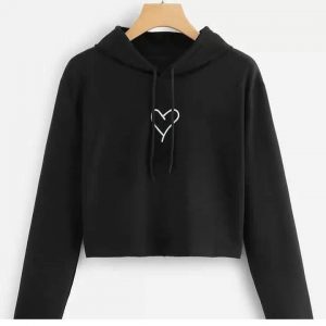 Center Mini Heart Print Cropped Hoodies