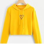 Center Mini Heart Print Cropped Hoodies