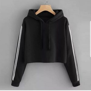 Twin Sleeve Stripes Cropped Hoodies