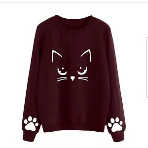 Cat Face Sweatshirts with Cat Paw Sleeves Prints
