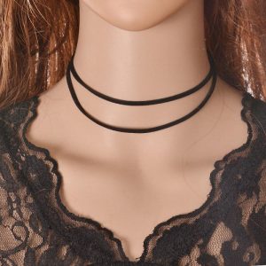 Double Layer Black Imitation Leather Gothic Choker Necklace