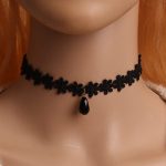 Floral Velvet Ribbon Gothic Choker Necklaces With Stone Charm