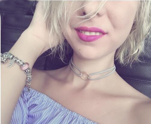 Gray Velvet Double Layer Circle Pendant Choker Necklaces Gray Velvet Double Layer Circle Pendant Choker Necklaces