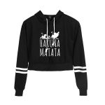 Hakuna Matata Walking Scene Cropped Hoodies with Twin Sleeve Bar Prints