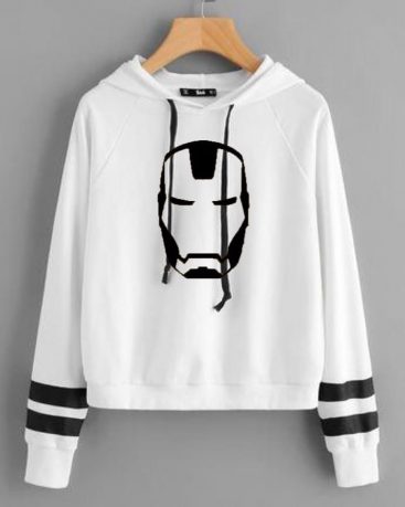 Iron Man with Striped Sleeves Cropped Hoodies