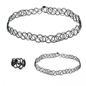 Retro Stretchable Gothic Choker Jewelry Set (Necklace Ring And amp bracelet)