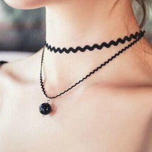 Twin Velvet Ribbon Gothic Choker Necklaces With Round Ball Charm