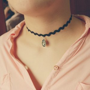 Wavy Velvet Ribbon Ruby Pendant Gothic Choker Necklaces