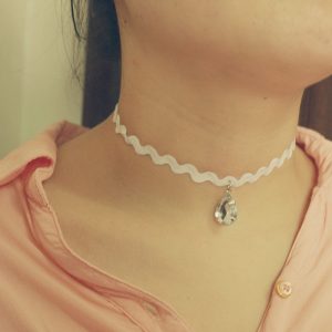 Wavy Velvet Ribbon Ruby Pendant Gothic Choker Necklaces