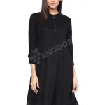 Angoor Jet Black Mandarin Collar Tunic with Cuffs and Golden Buttons