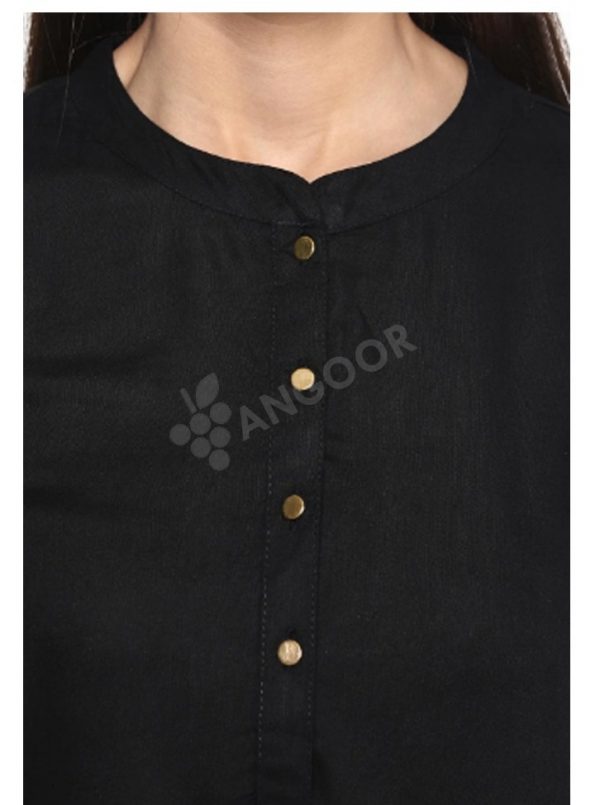 Angoor Jet Black Mandarin Collar Tunic with Cuffs and Golden Buttons