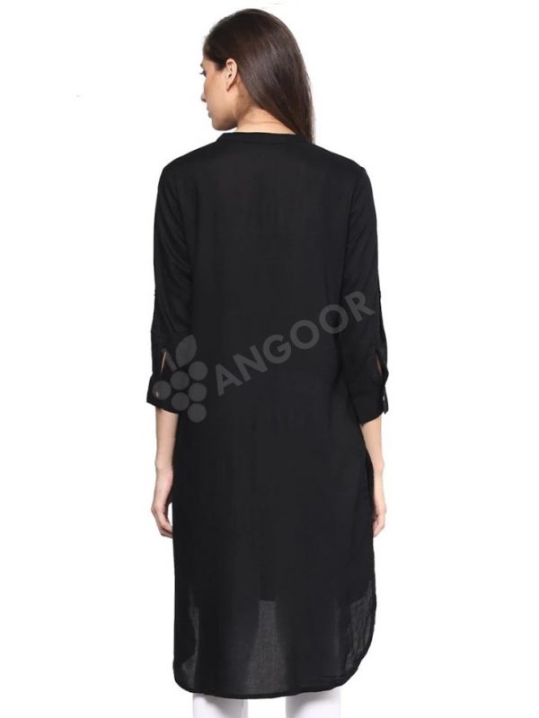 Angoor Jet Black Mandarin Collar Tunic with Cuffs and Golden Buttons