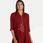 Angoor Maroon Western Panel Style with Floral White Buttons