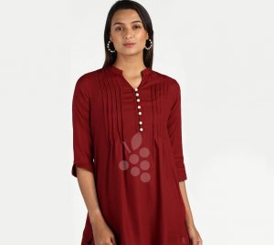 Angoor Maroon Western Panel Style with Floral White Buttons