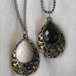 Gold Wrapped White & Black Ruby Drop Imitation Necklace Pair