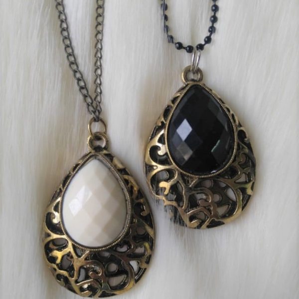 Gold Wrapped White & Black Ruby Drop Imitation Necklace Pair Gold Wrapped White & Black Ruby Drop Imitation Necklace Pair