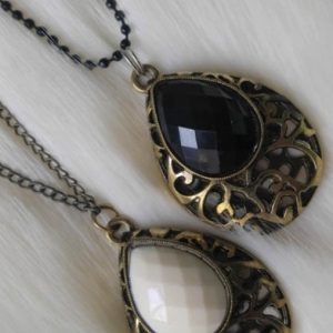 Gold Wrapped White & Black Ruby Drop Imitation Necklace Pair