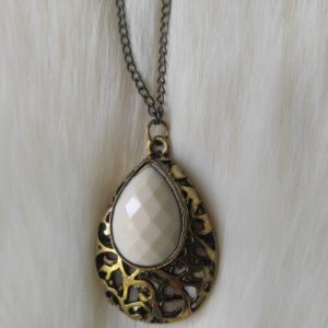 Gold Wrapped White Ruby Drop Imitation Necklace