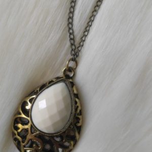 Gold Wrapped White Ruby Drop Imitation Necklace