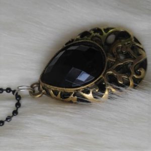 Gold Wrapped Black Ruby Drop Imitation Necklace
