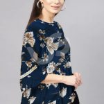 Navy Blue Boski Linen Flower Printed Frock Style Tunic