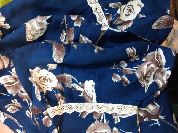 Navy Blue Boski Linen Flower Printed Frock Style Tunic