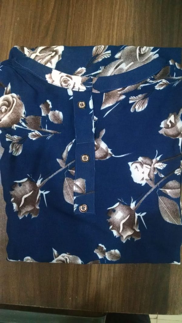 Navy Blue Boski Linen Flower Printed Frock Style Tunic