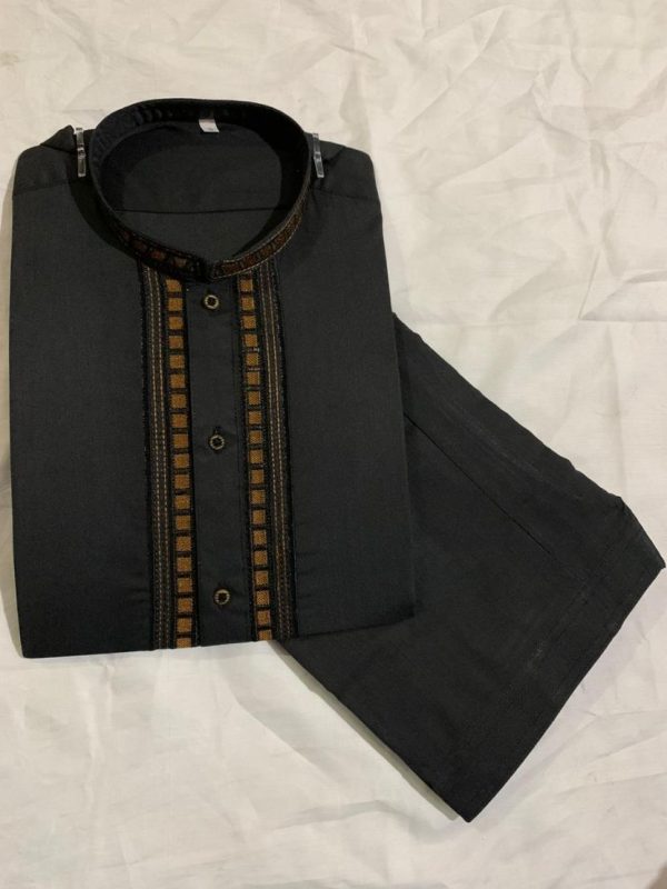 Maloki Striped Collar Kurta with Shalwar