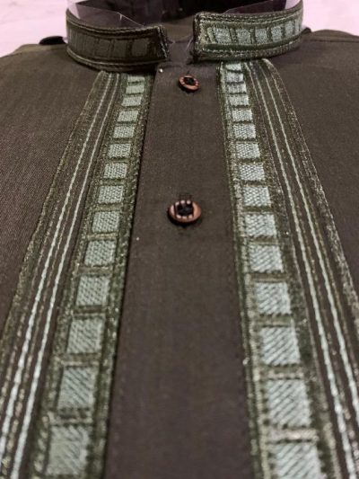 Maloki Striped Collar Kurta with Shalwar