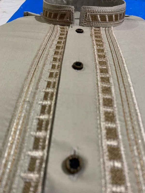 Maloki Striped Collar Kurta with Shalwar