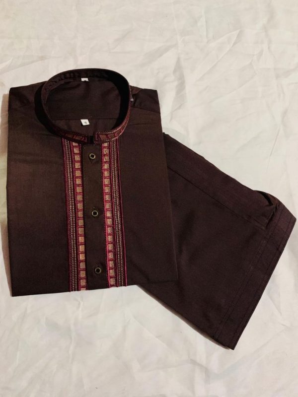 Maloki Striped Collar Kurta with Shalwar