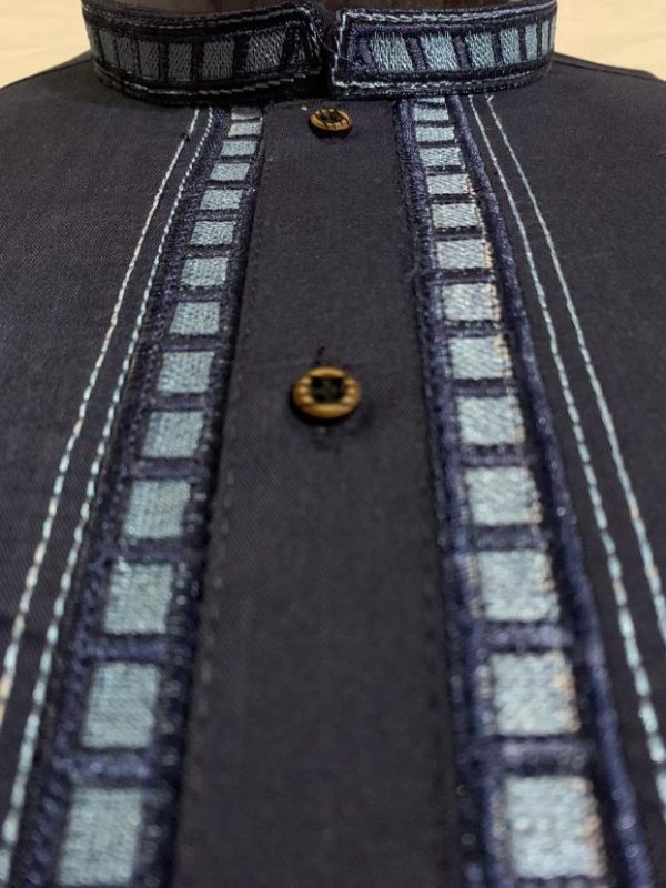 Maloki Striped Collar Kurta with Shalwar