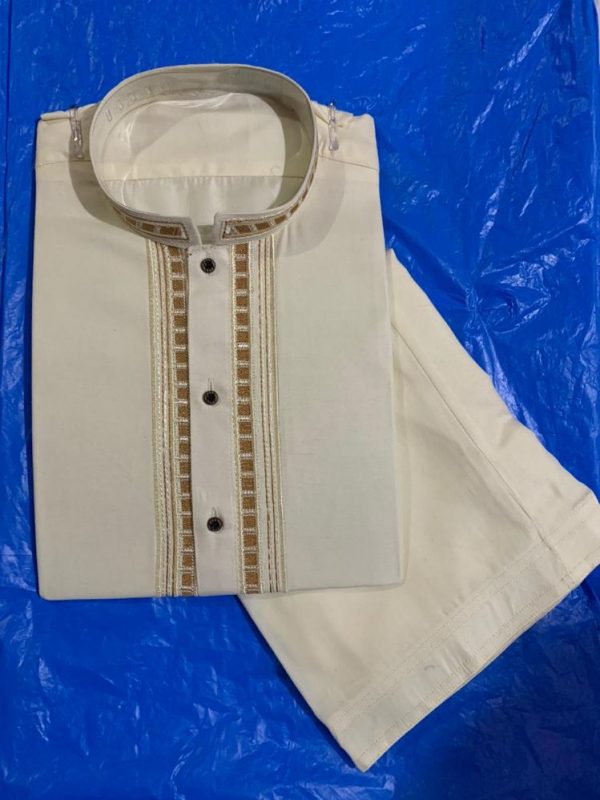 Maloki Striped Collar Kurta with Shalwar