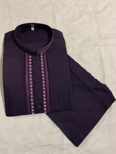 Maloki Striped Collar Kurta with Shalwar