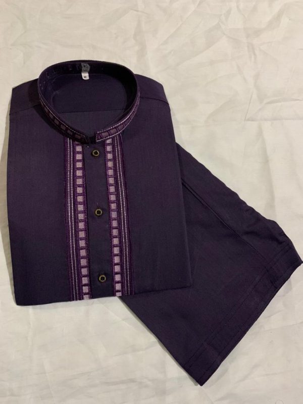 Maloki Striped Collar Kurta with Shalwar