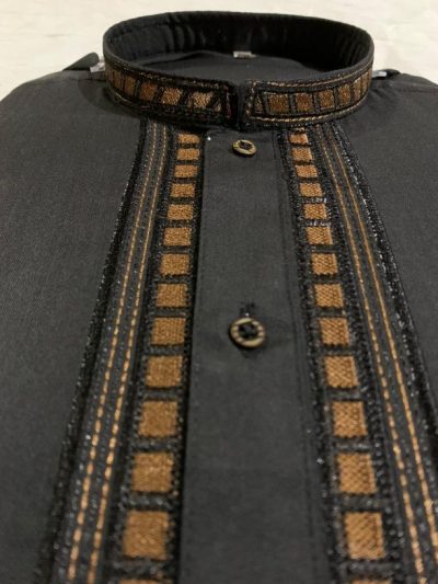 Maloki Striped Collar Kurta with Shalwar